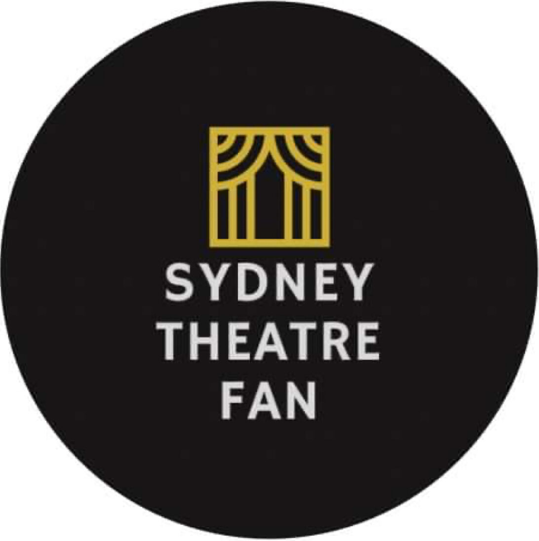 Sydney Theatre Fan logo, a curtain in gold on a black background with the words Sydney Theatre Fan written beneath it